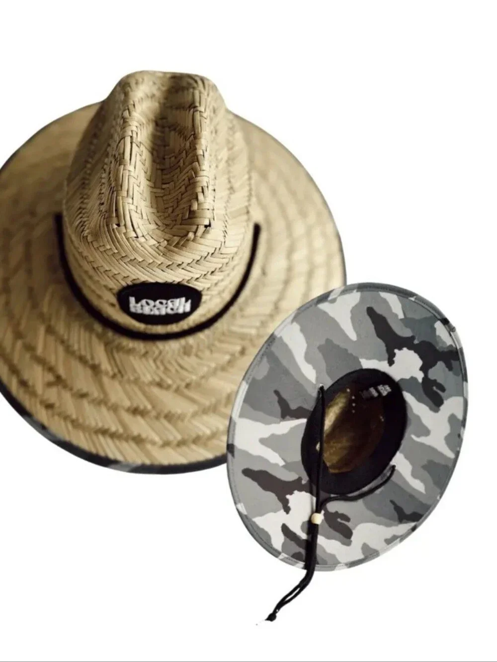 Kids Straw Sun Hat with Gray Camo Brim - Local Beach
